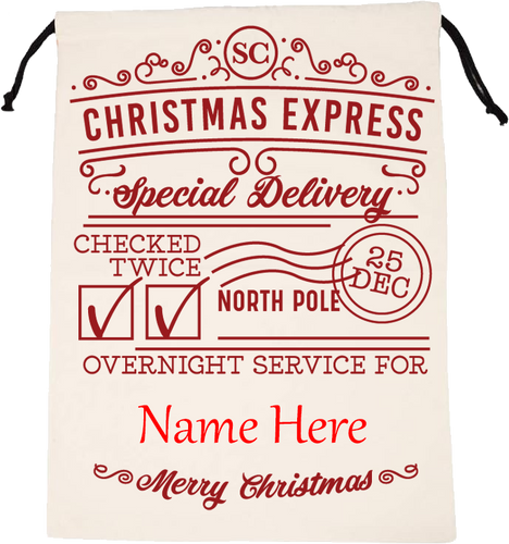 REUSABLE PERSONALIZED CHRISTMAS EXPRESS SANTA SACK