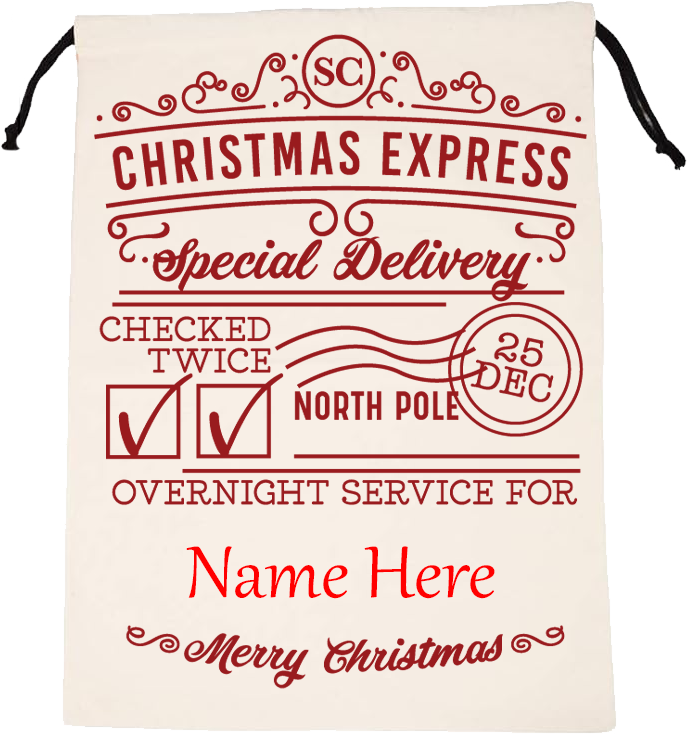 REUSABLE PERSONALIZED CHRISTMAS EXPRESS SANTA SACK